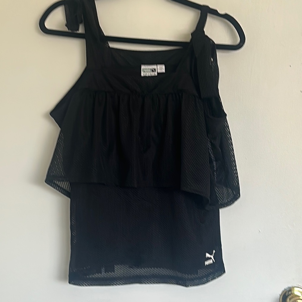 Puma Black Asymmetrical Sleeveless Ruffled Tank Top